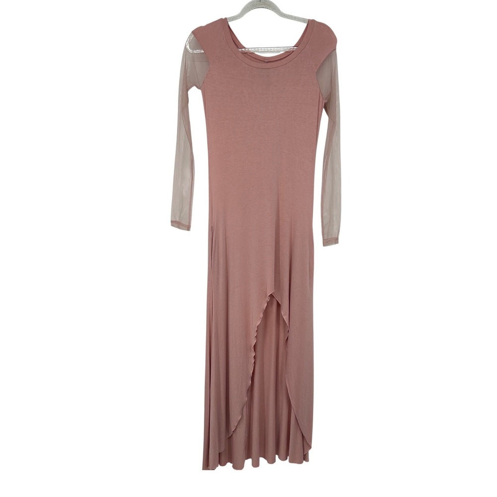 UNIF Dusty Rose Pink High Low Maxi Dress Sheer Mesh Long Sleeve Medium M